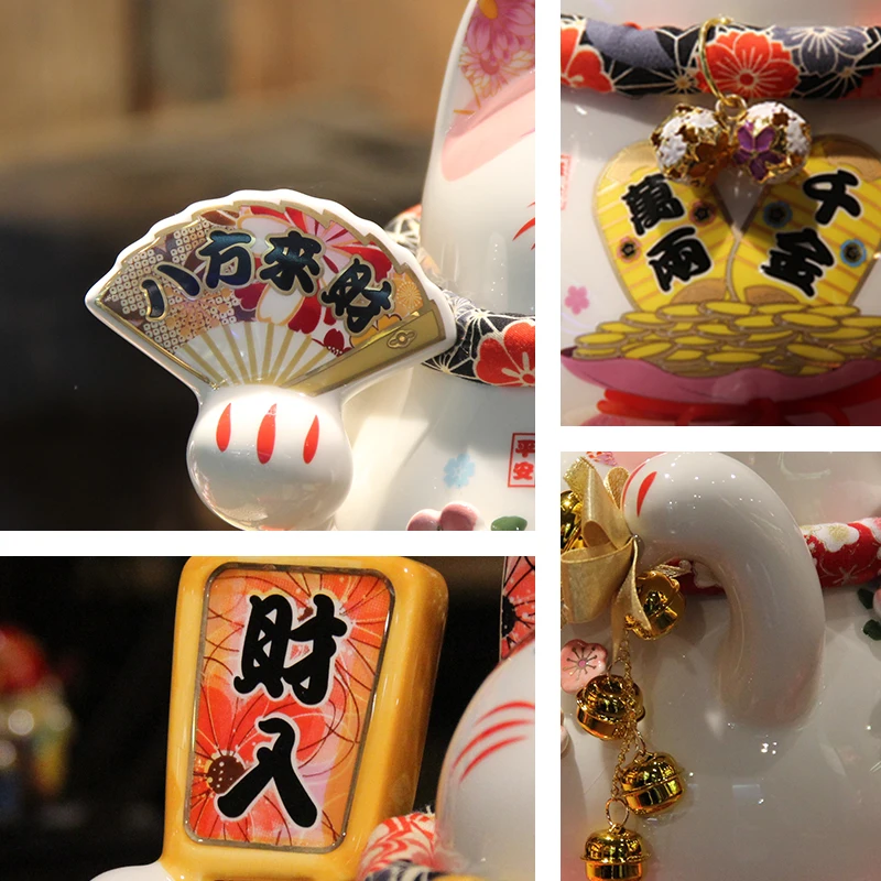 سيراميك Maneki Neko Lucky Cat - تمثال قطة الحظ على الطراز الياباني للمنزل ومدخل المتجر والبهو وديكور المكتب