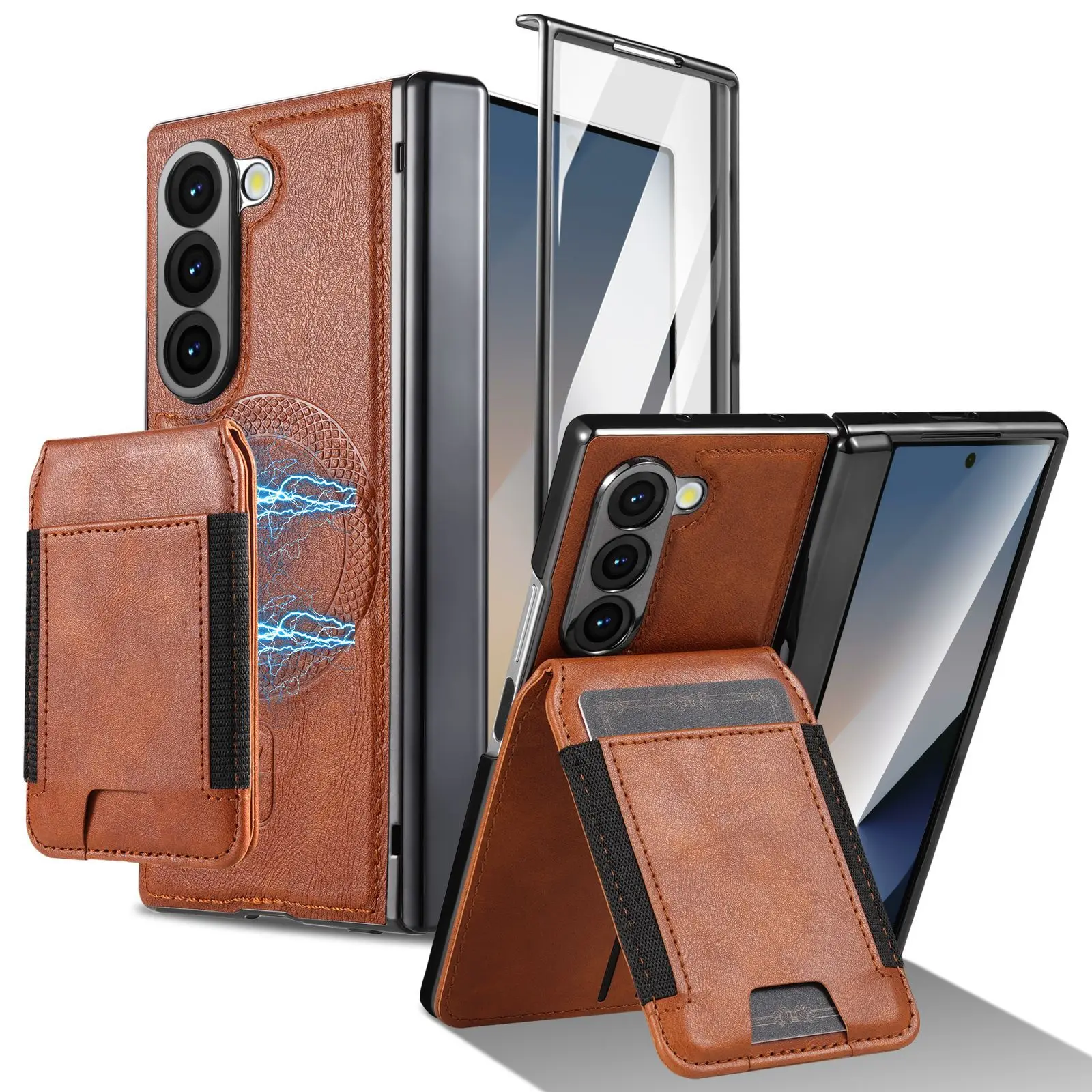 case for Samsung Z FOLD 7 6 5 4 3 Magnetic card holder hinge protective case full coverage Shock Proof Anti-Fingerprint plain