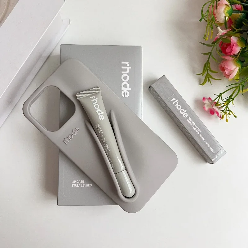 مع صندوق أحمر الشفاه رود جراب هاتف آيفون 16 17 الهواء 15 14 13 12 11 برو ماكس زائد ماكياج حامل ملمع الشفاه سيليكون الغطاء الخلفي