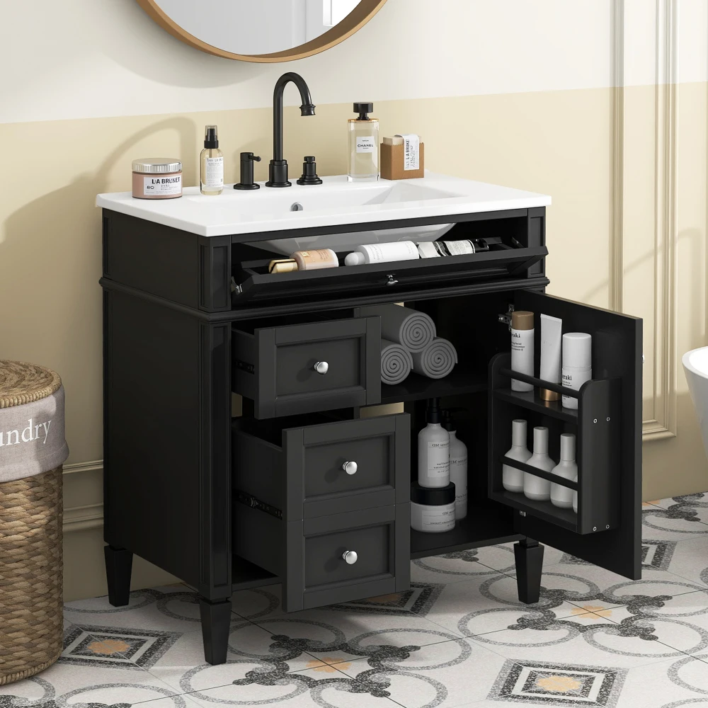 30'' Modern Bathroom Vanity with Top Sink - Storage Cabinet Featuring 2 Drawers and a Tip-out Drawer