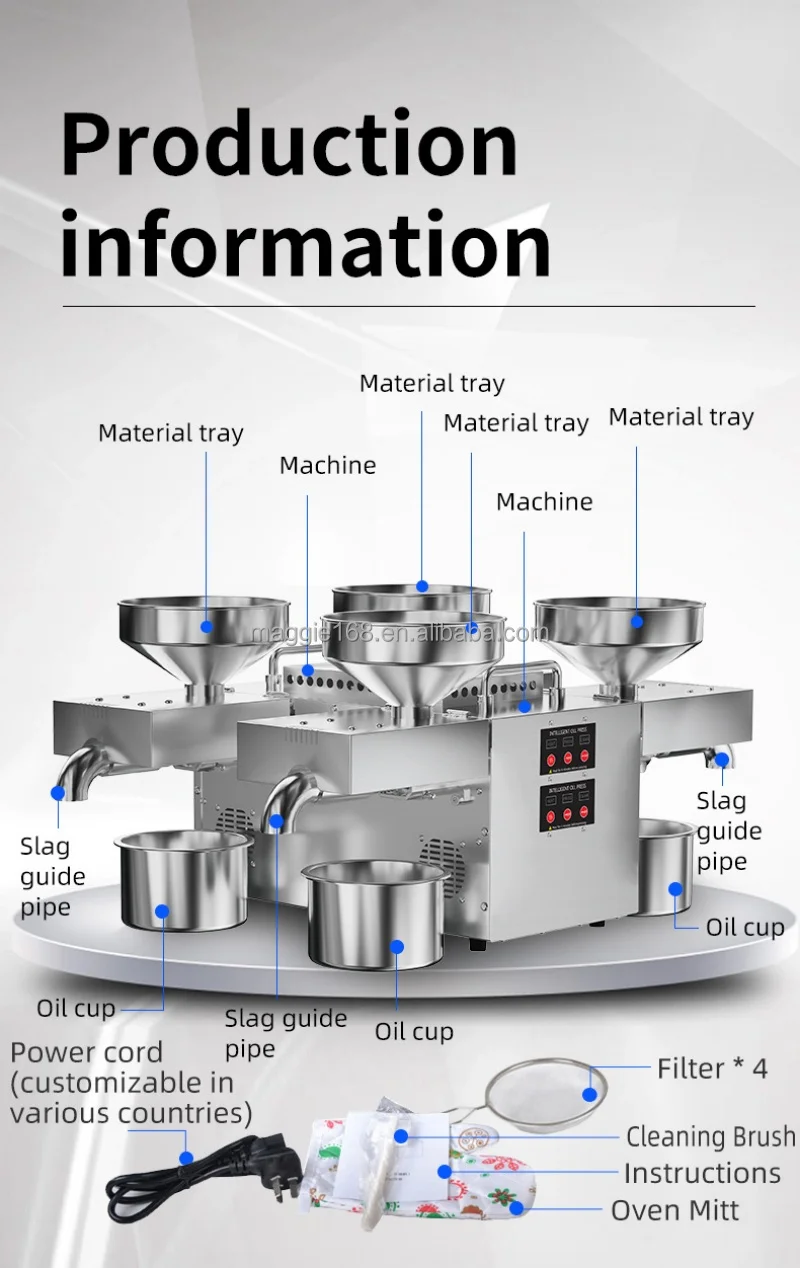 

110V/220v 25kg/h Home Use Screw Oil Press Machine Four Heads Oil Press Almond Walnut Peanut Sesame Rapeseed Avocado