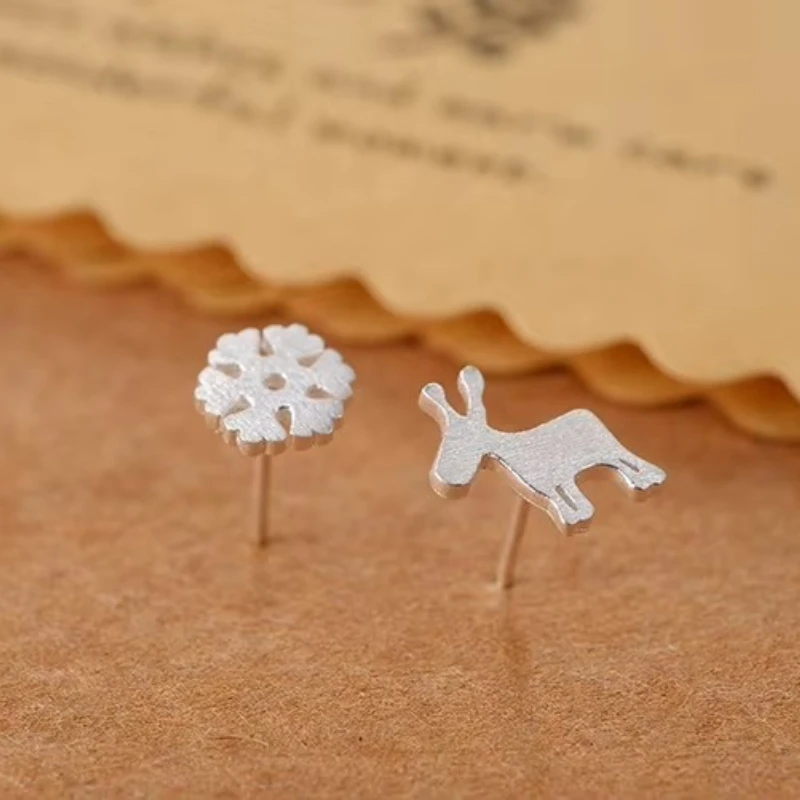 Real 100% 925 Sterling Silver Snowflakes deer Stud Earrings for Women Girls Fashion sterling-silver-jewelry brincos brinco
