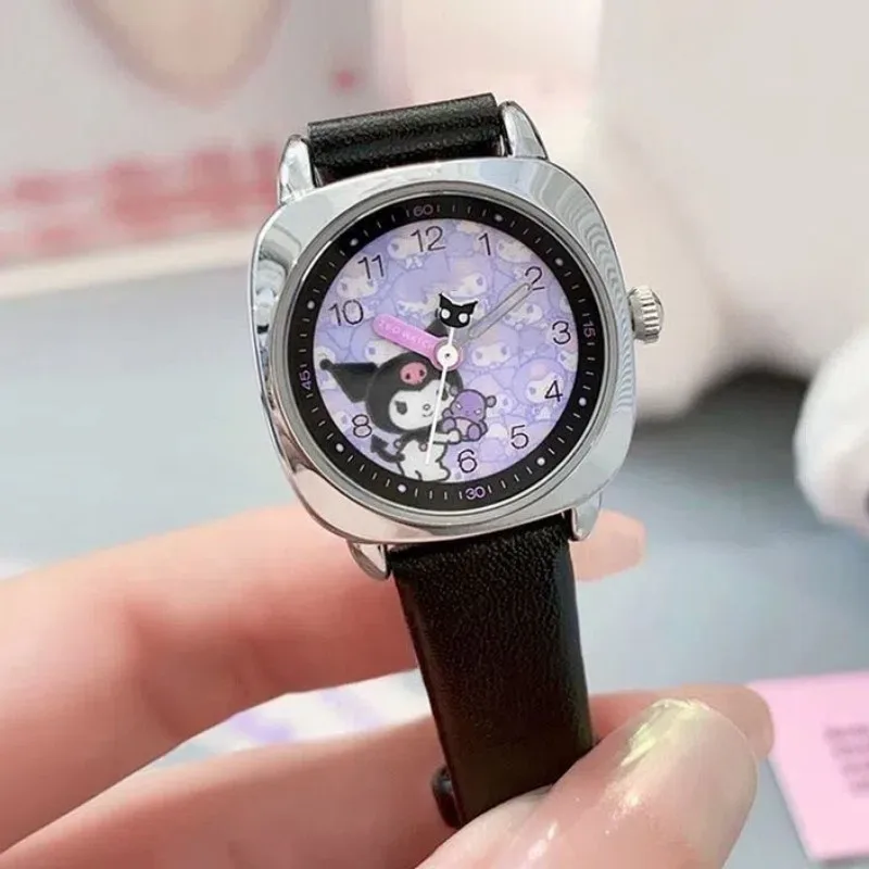 Sanrio reloj de cuarzo Retro clásico, esfera pequeña, Kuromi KT, resistente al agua, regalos de cumpleaños para niñas