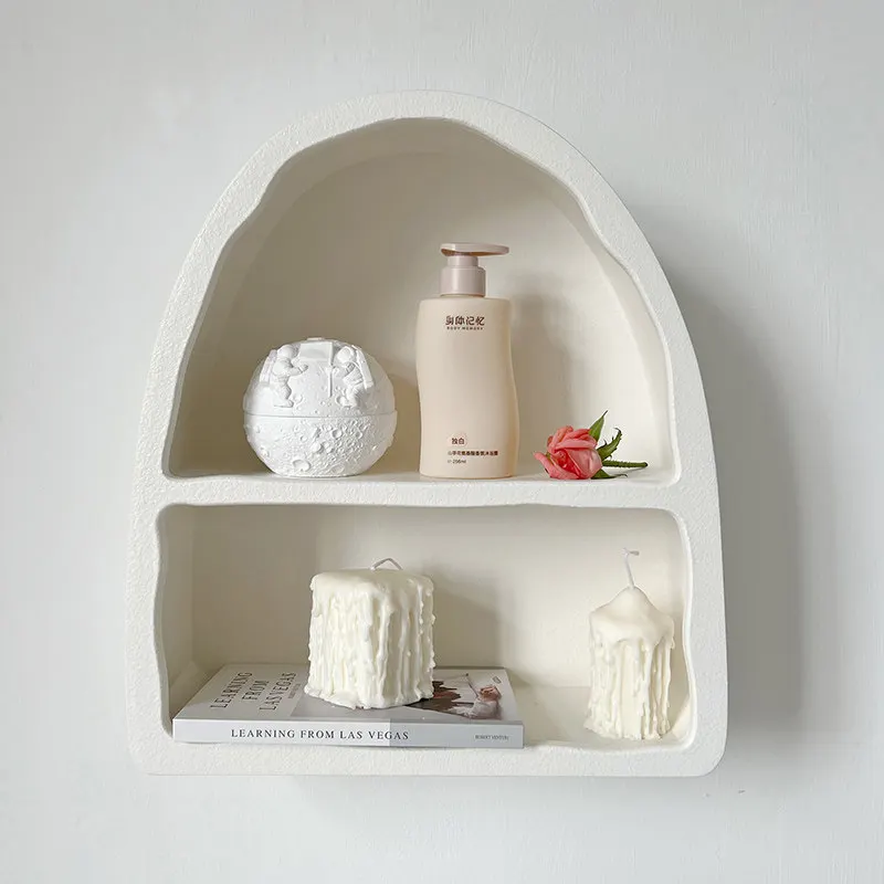 Cave Style White Arched Wall Cabinet Floating Wall Shelf Holder for Cosmetics Mugs Home Living Room Storage Decoration