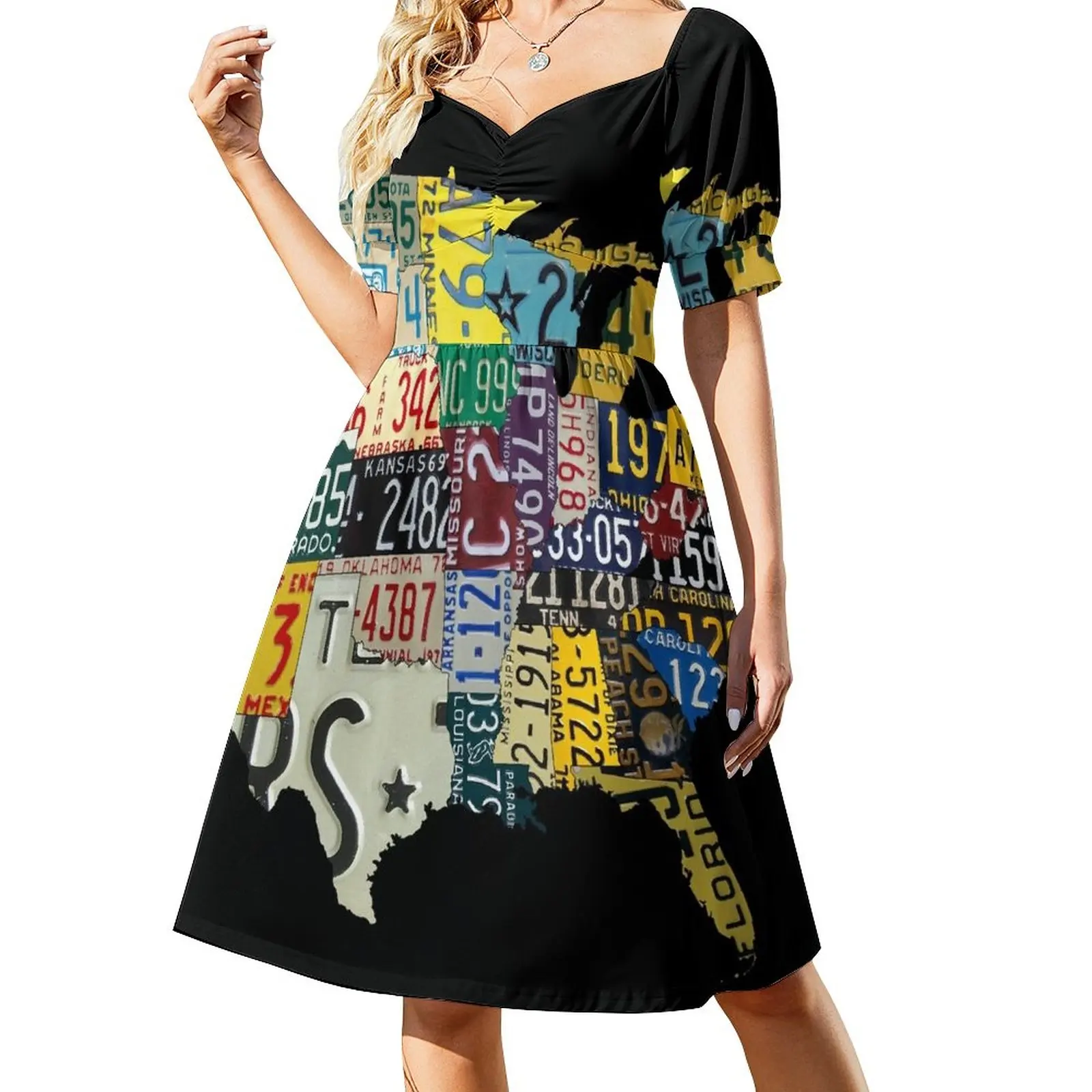 

USA vintage license plates map Dress dress women summer women party dresses Evening gown