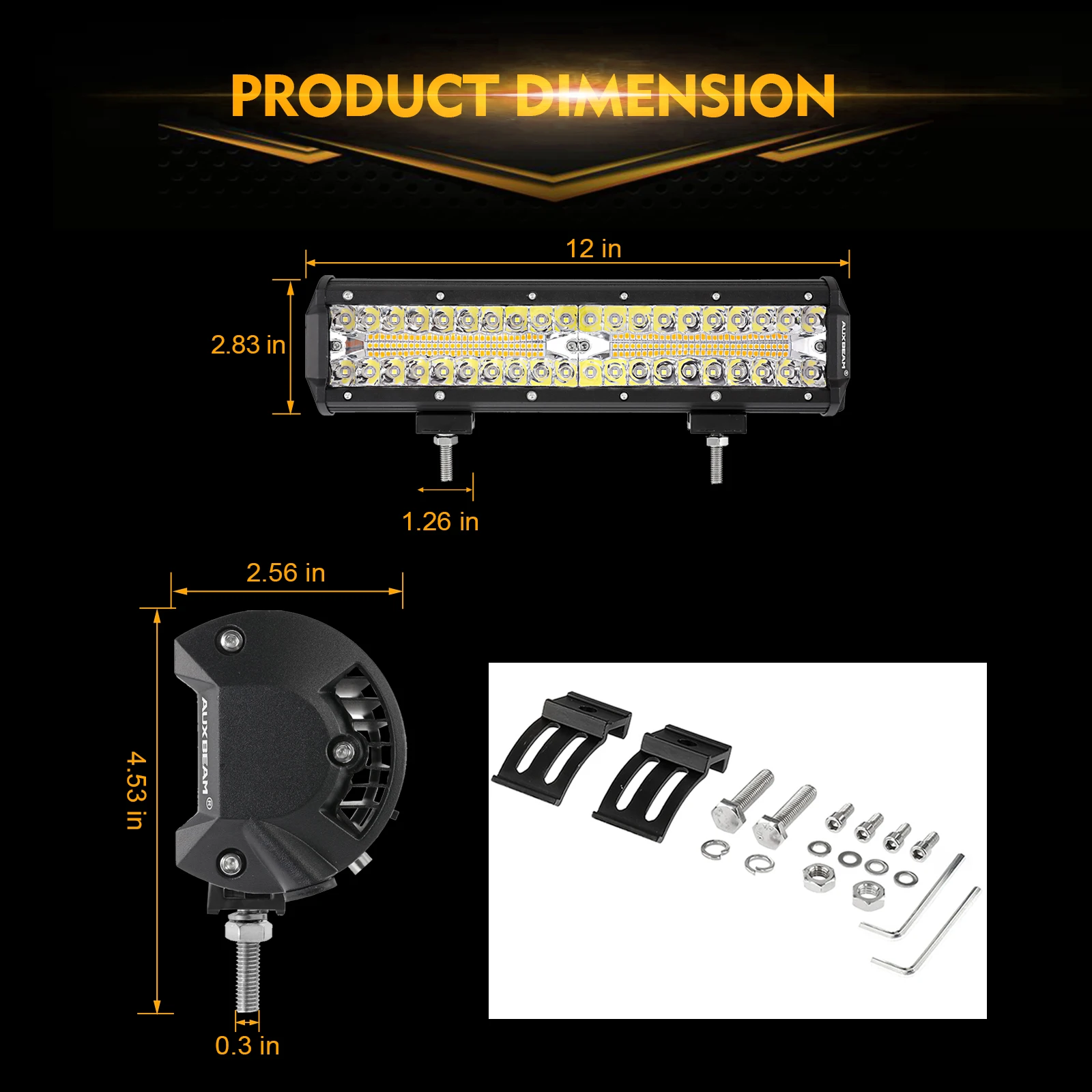 AUXBEAM 12 Inch 300W LED Work Light Bar 6 Modes Amber White  LED Light Pods with Memory Function Off Road Fog Driving Lights