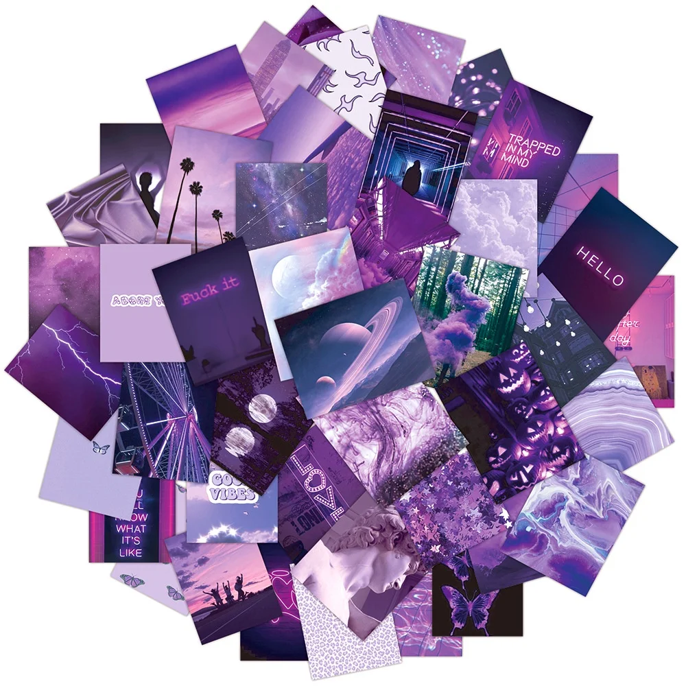 

50PCS Purple Literature and Art Landscape Waterproof Graffiti Sticker for Helmet Bicycle Hand Account BulingBulingStickers Store