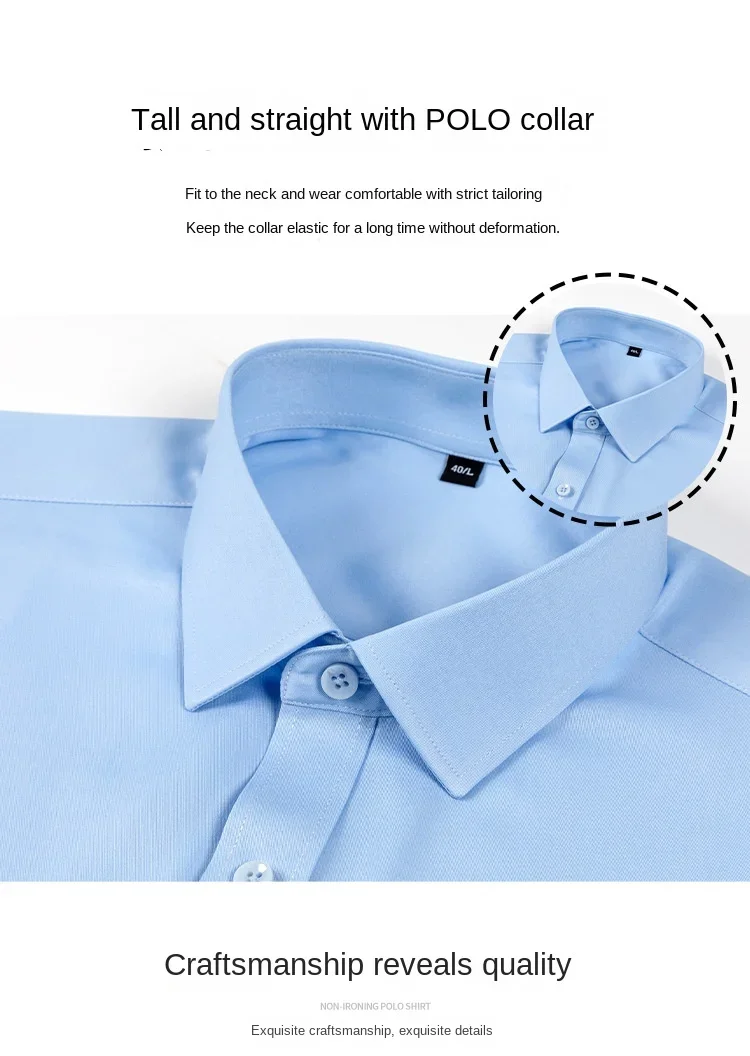 Weißes Hemd, langärmliges Business-Hemd für Herren, Sonnenschutz aus Eisseide, knitterfrei, bügelfrei, lässige Karriere – Detail 4