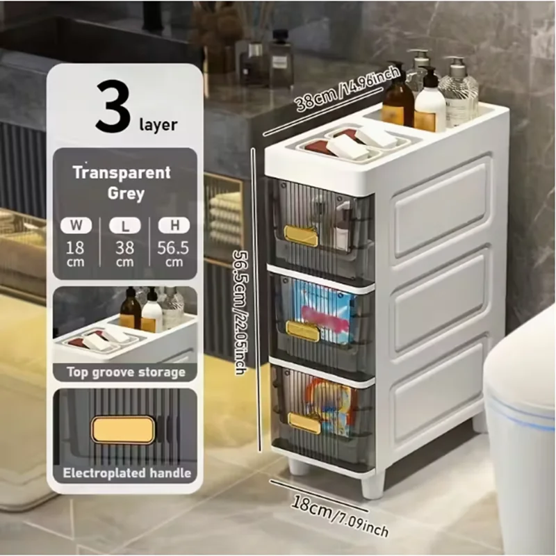 Next Home Bathroom Unit - 3-tier ultra-slim plastic storage cabinet, bathroom