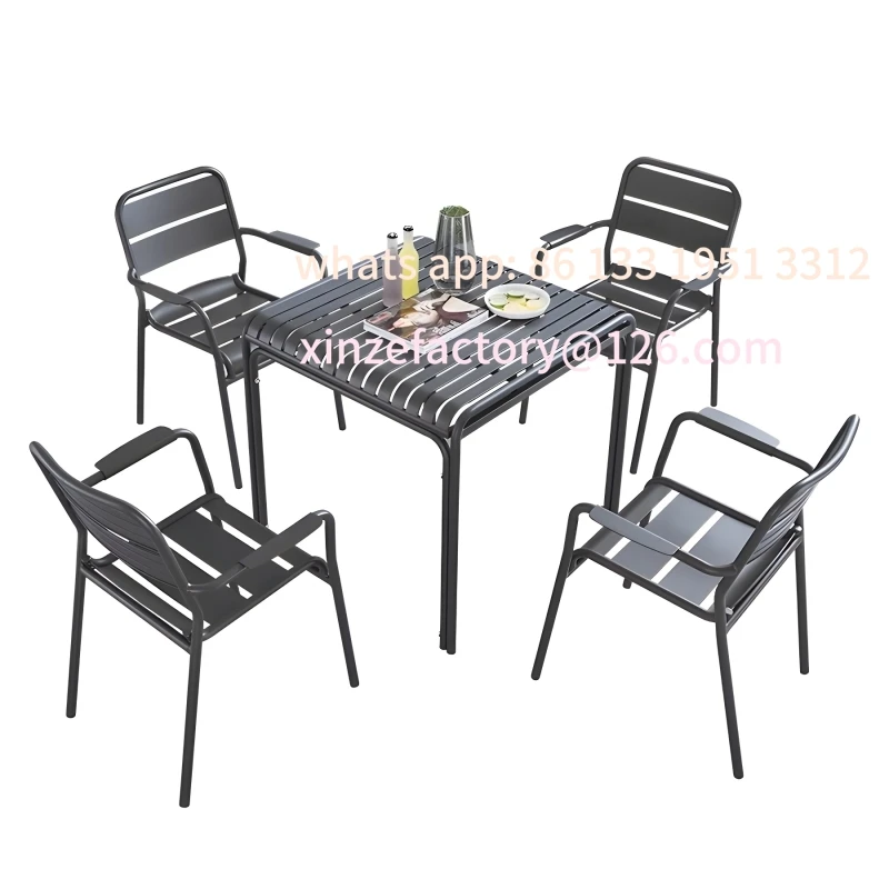 شرفة خارجية قابلة للتخصيص، مزيج غير رسمي للحديقة، فناء في الهواء الطلق، سبائك الألومنيوم المقاومة للماء، طاولات وكراسي واقية من الشمس #1