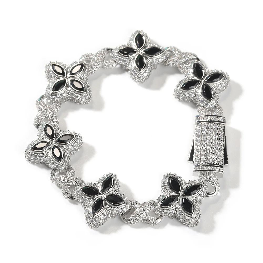 TBTK Colored CZ Four Clover Inifinity Chain Necklace Micro Paved Out 5A+ Cubic Zircon Luxury Bracelet Hiphop Jewelry