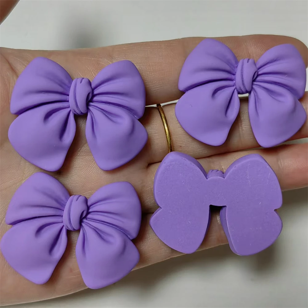 5Pcs Kawaii Pink Rose Red Purple Blue Matte Texture Flatback Large Bow 3D Handcraft Diy Phone Case Car Decorations Charm Supply