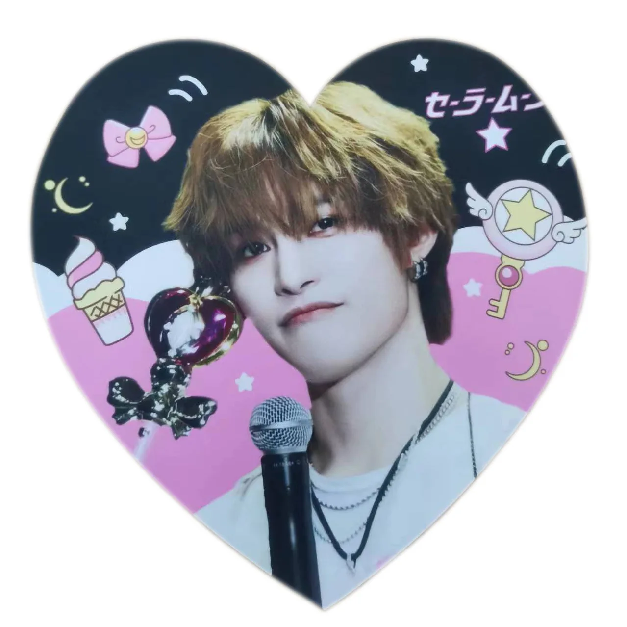 Kpop Loving Heart Shaped Custom Slogans Double Sided Printing Fabric Cheering Textile Hand Banners Reflective Fabric Slogan