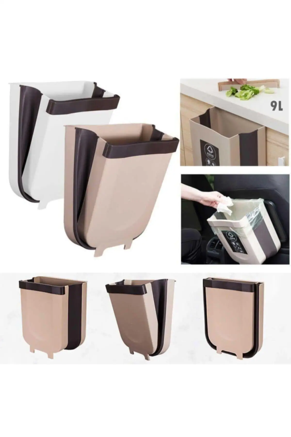 Kitchen Hanging Dustbin Foldable Rail Trash Bin Plastic