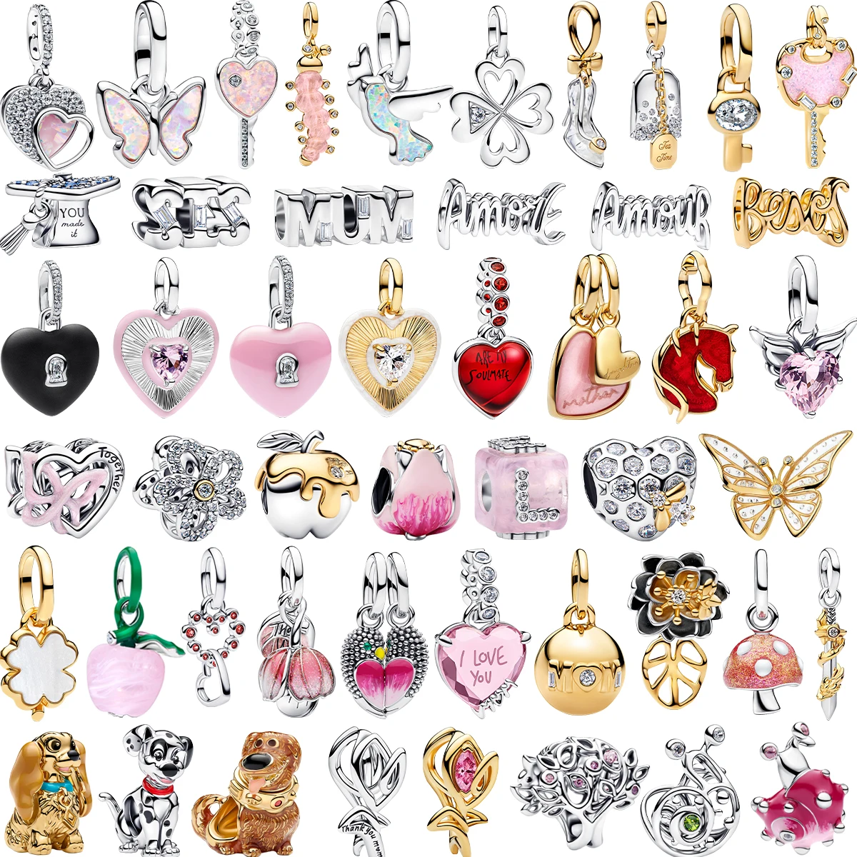 Nuovi Charm Originali in Argento Sterling 925 a Forma di Cuore, Ape, Fiore, Lumaca, Cane, Farfalla, Perline per Bracciali e Collane, Regalo Fai-da-Te per Donna