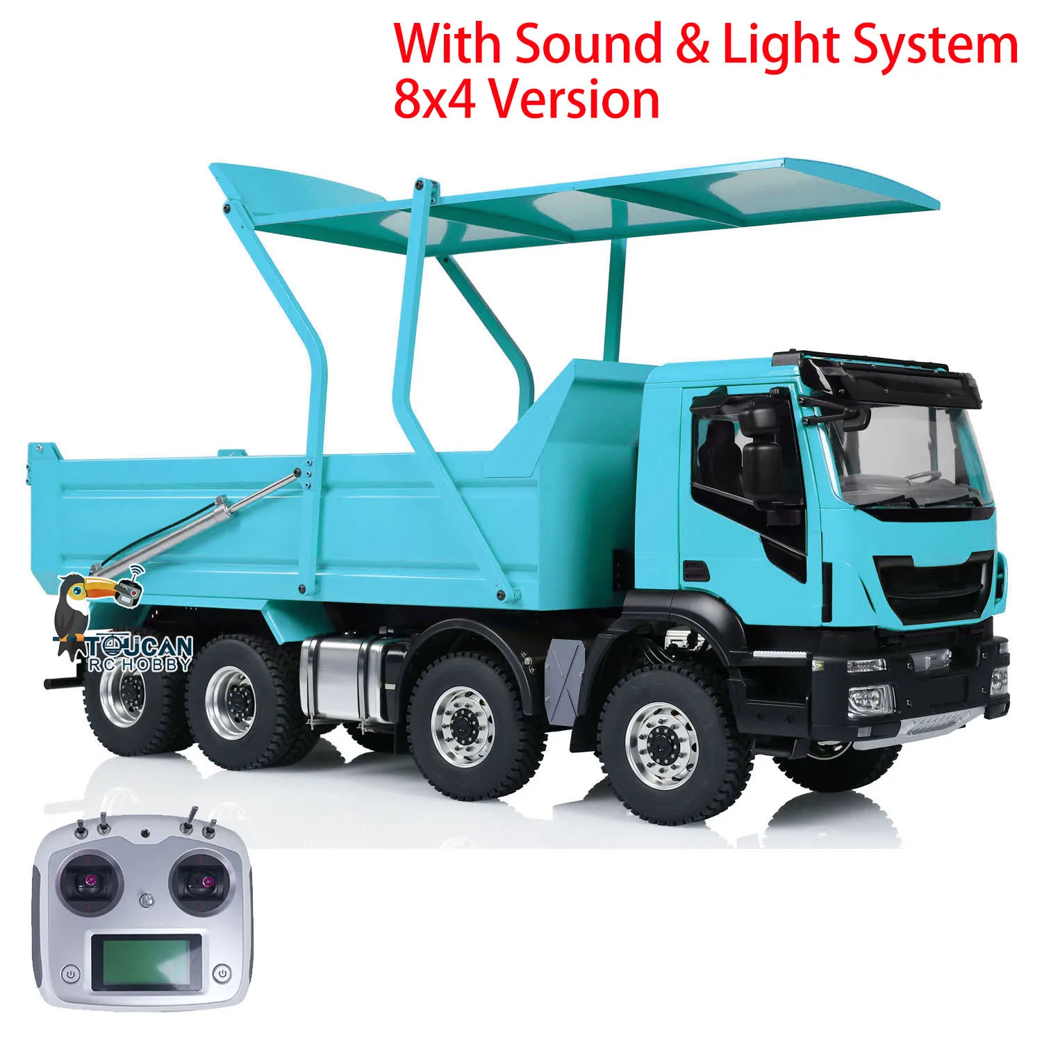 

8x4 RC Metal 1/14 Hydraulic Tipper Truck Dump Car Model with Flip-over Cover Light Sound System Motor Servo ES CRC Toy TH23539