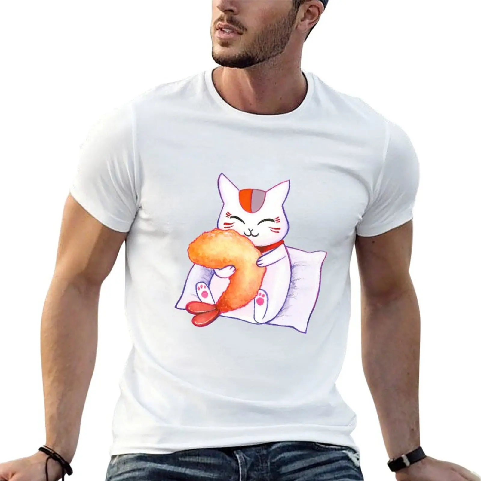 

Nyanko Sensei with tempura prawn T-Shirt t shirts for man pack cotton g man t shirts for men T-Shirt