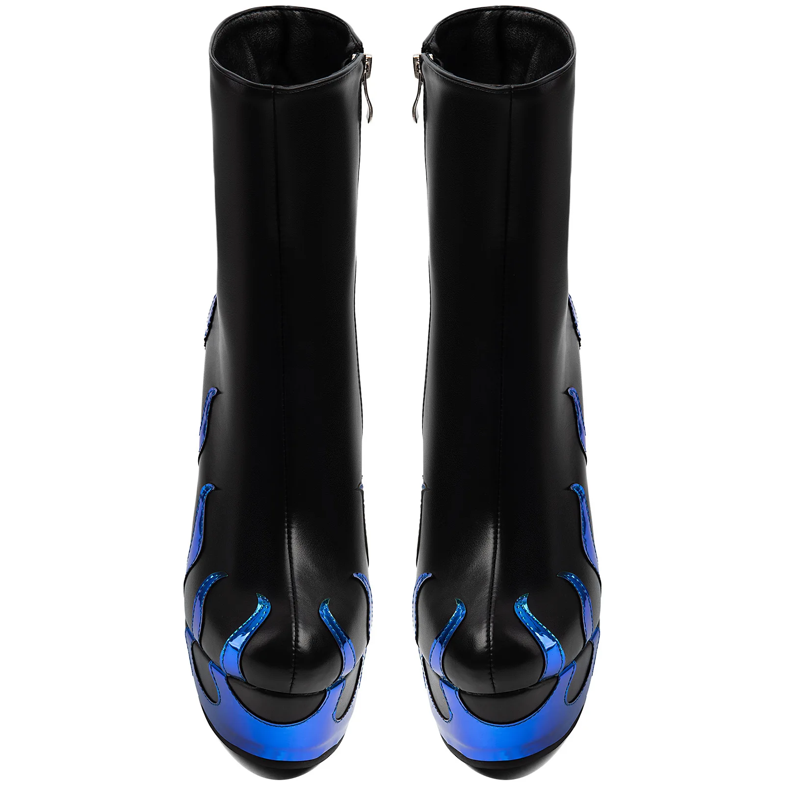 Flame Patchwork Boots Women Round Toe Wedge Platform Side Zip Gothic Punk Y2K Knee High Boots Couple Festival Alt Rock 2027