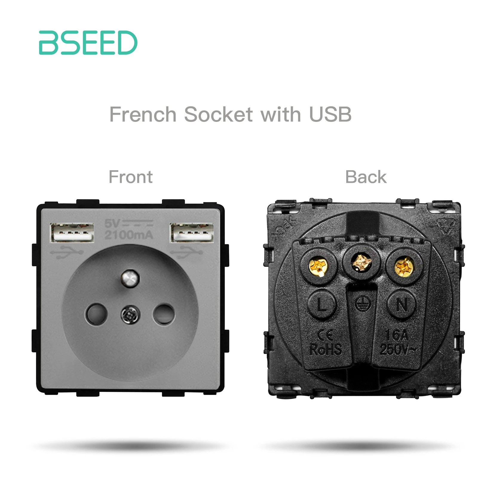 BSEED Mechanische Tastenschalter, EU/FR-Buchse, Typ C, Dual-USB-Buchsen, Funktionsteile, Glas-Buchsenrahmen, DIY, freie Kombination