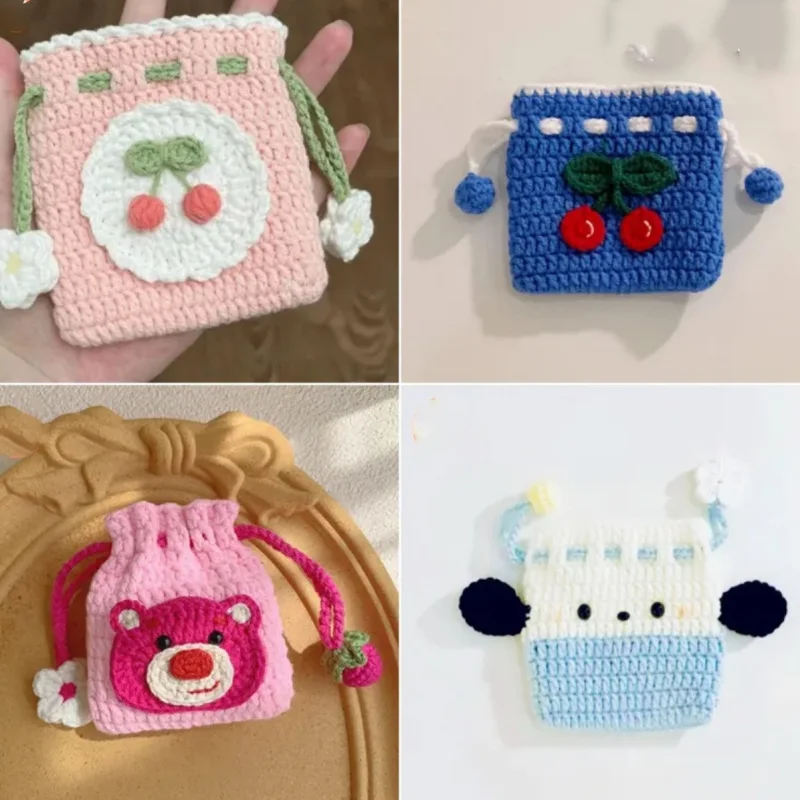 Cross-Border Sweet Hand-Woven Coin Bag Knitted Wool Crochet Bag Mini Change Pocket Finished Children Cute Coin Bag Convenient