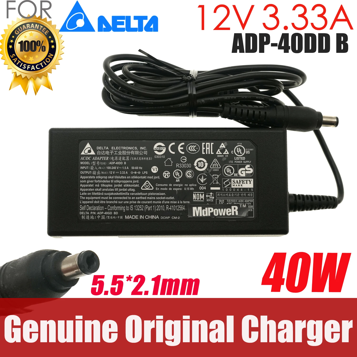 

Оригинальное зарядное устройство DELTA ADP-40DD B 12 В 3,33 А 40 Вт 5,5*2,1 мм, оригинальный источник питания