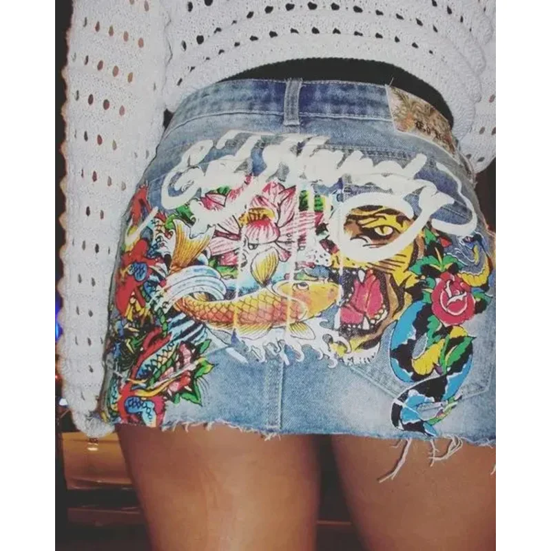 Nuevo 2025, ropa de calle Y2K, Harajuku, gótico, Hip Hop, estampado de letras, falda vaquera azul, moda Retro para mujer, cintura alta eqs9X