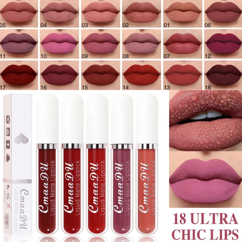 Waterproof  Velvet Matte Lip Gloss 18 Colors Liquid Lipsticks Long Lasting Nude Lipstick Women Red Lip Tint Beauty Cosmetics