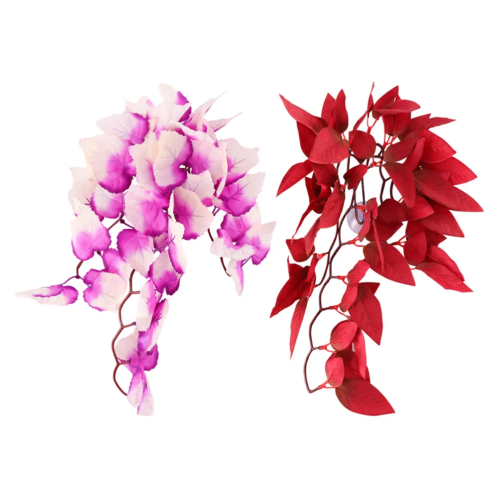 

2Pcs Artificial Plant Bright Color Vivid Faux Terrarium Decoration Lifelike Simulated Reptile Accessories Durable Plastic Fake