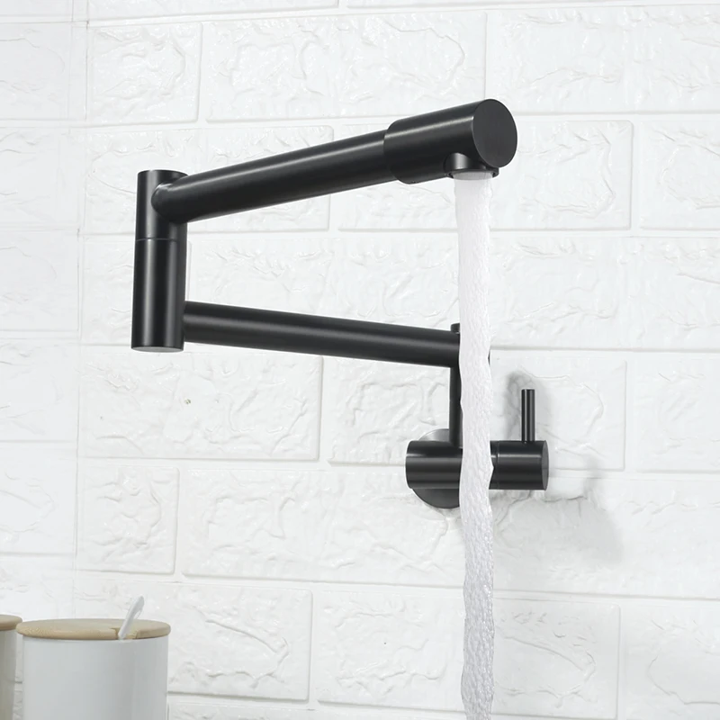 

Kitchen Pot Filler Sink Faucet Wall Mount Folding Single Cold Tap 360° Swing Arm Single Handle Basin Faucet Grey