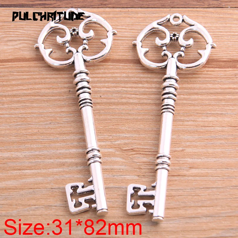 2pcs 31*82mm Two Color Big Key Charms Hollow Pendants Handmade Decoration Vintage For DIY Jewelry Making Findings