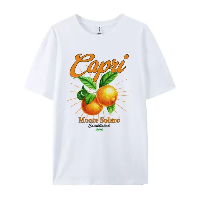 Retro Capri Orange T-Shirts for Women Cute Fruit Graphic Tees Short Sleeve Loose Italy Vacation T Shirt Vintage Aesthetic Tops