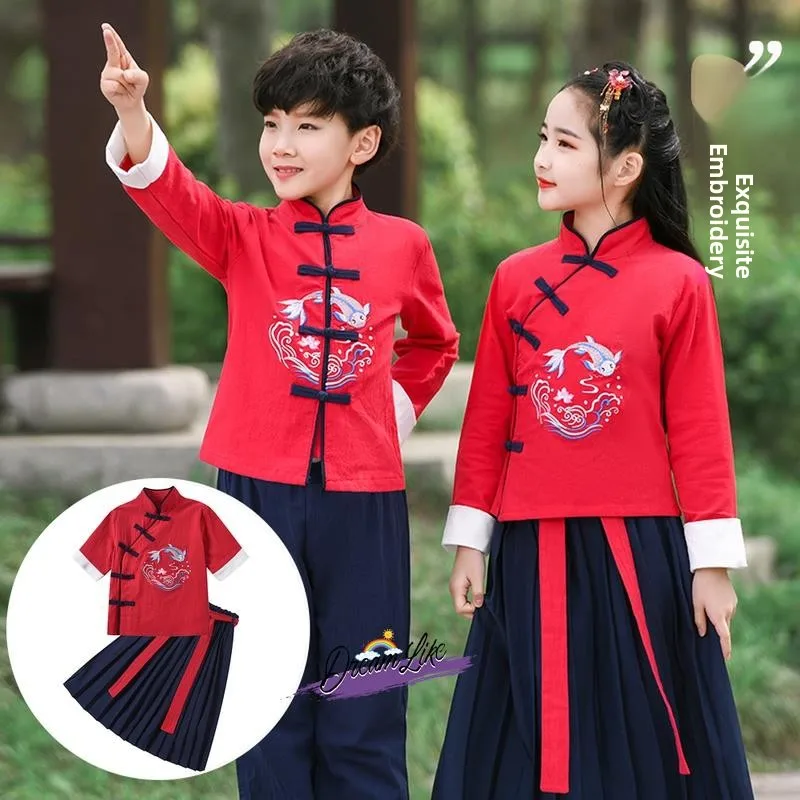 

Children's Ancient Chinese Costume Hanfu National Learning orm Boys' Reading Clothing Girls' Tee-Character Chorus Costume