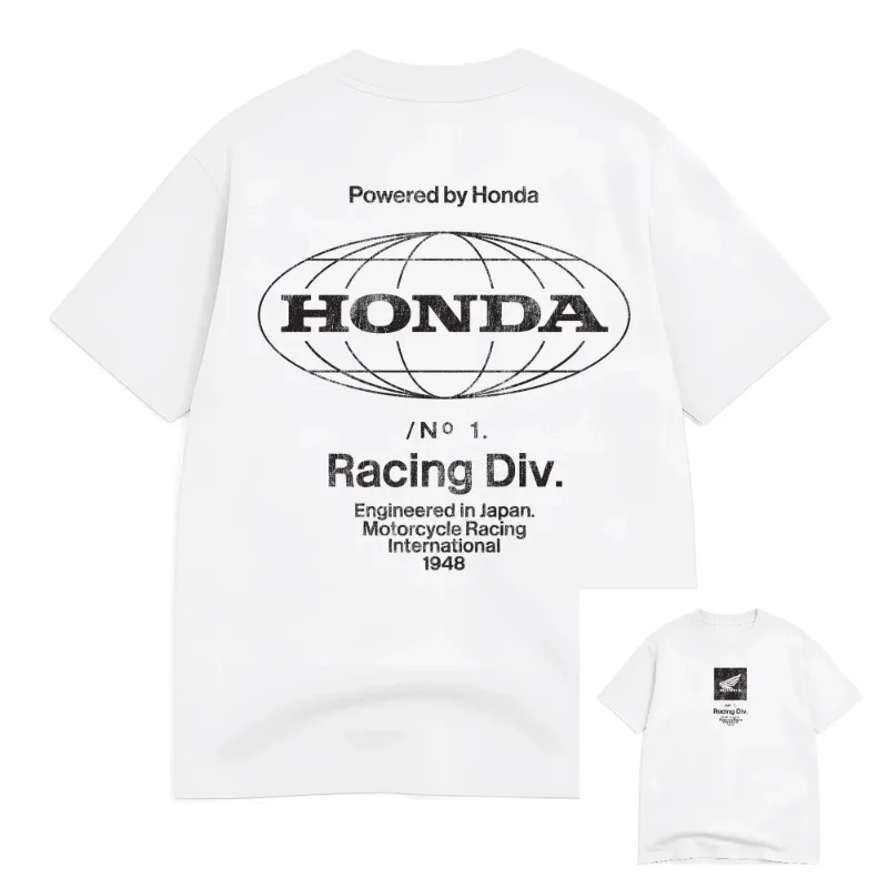 

Ретро мотоциклетная серия с принтом, свободный вырез, короткий рукав, хип-хоп, новый топ, Honda, некрылая мотоциклетная футболка, гоночная мужская футболка