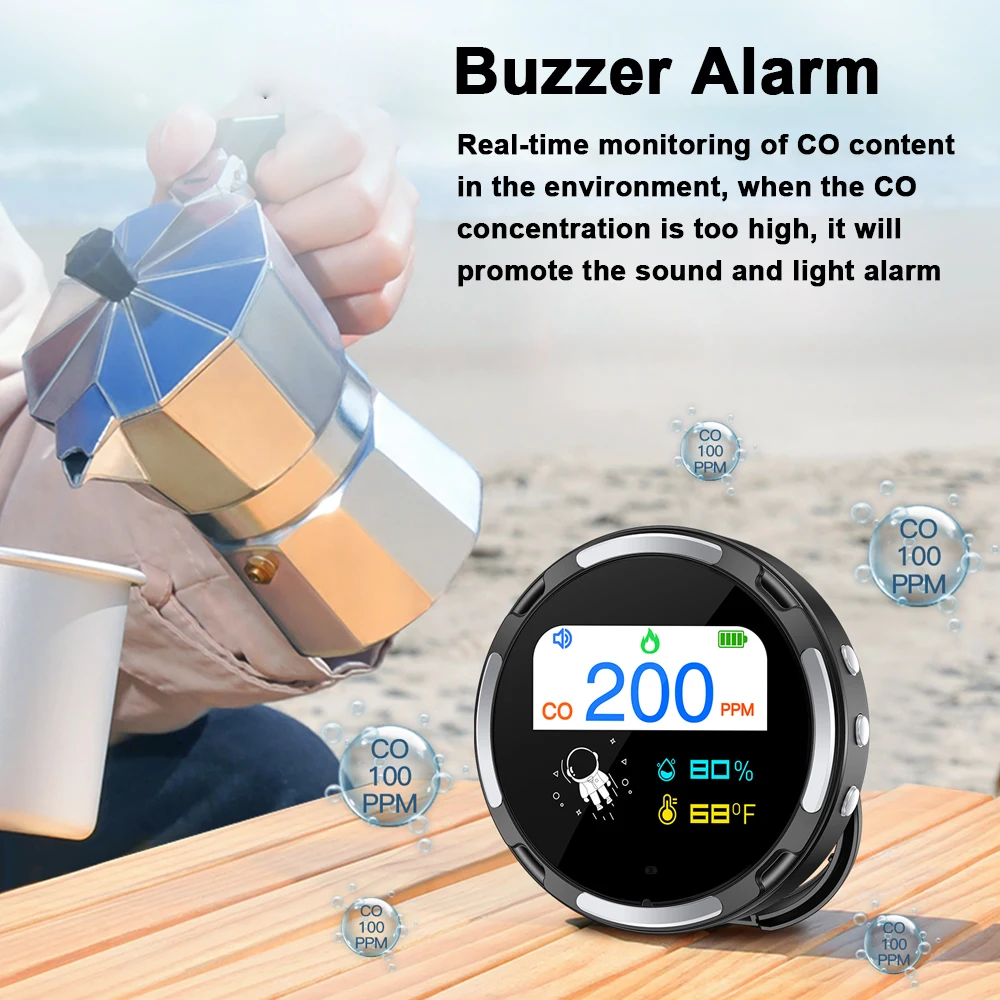 CO Detector Portable Carbon Monoxide Tester Multifunctional Temperature Humidity Meter IP65 Household Air Quality Meter