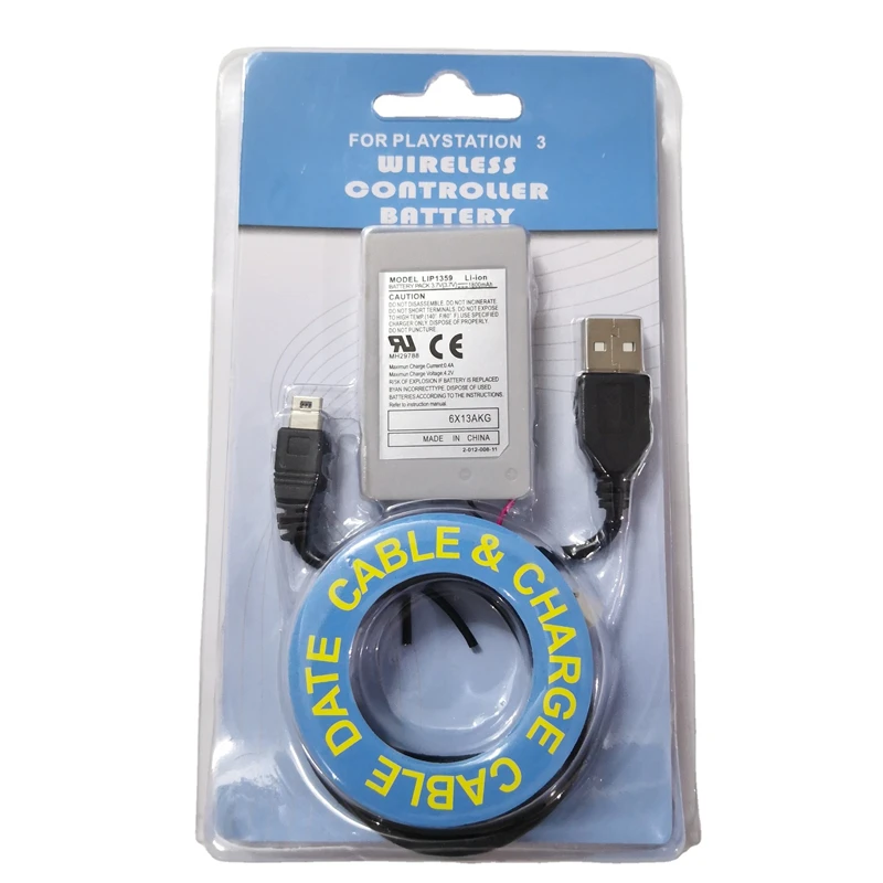1800mAh LIP1359 Rechargeable Battery Pack+USB Cable for Sony Playstation 3 PS3 Dualshock 3 Wireless Controller CECHZC2E CECHZC2U