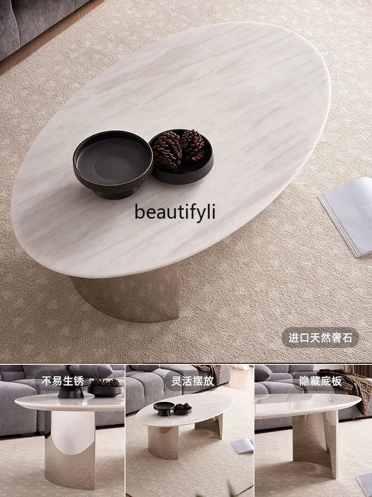 Marble Oval Coffee Table Living Room Luxury Stone Small Apartment Modern Minimalist Designer High Sense Tea Table