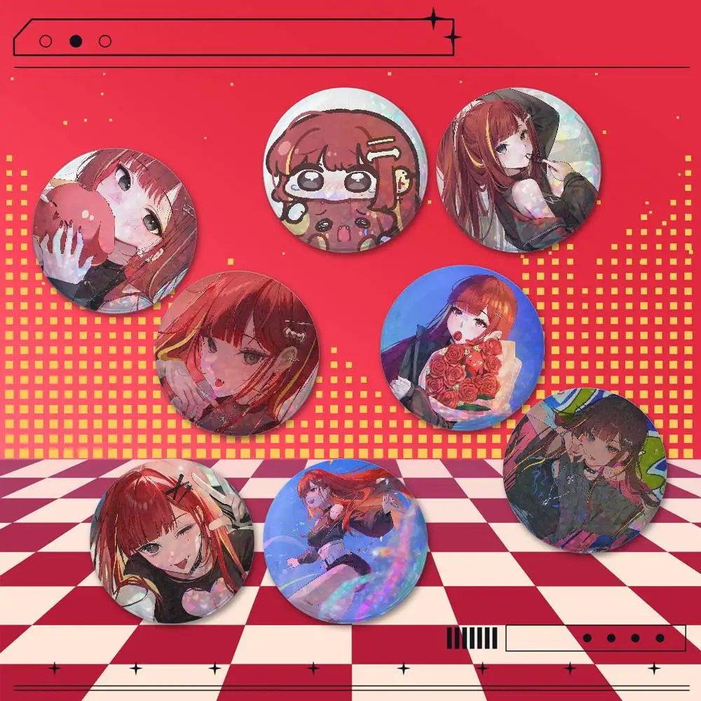 singer Akane Lize 2 Pieces Anime Holographic Badge Pins 25/32/44/58/75mm Round Brooches for Bag Backpack Hat Decor Fan Collectio