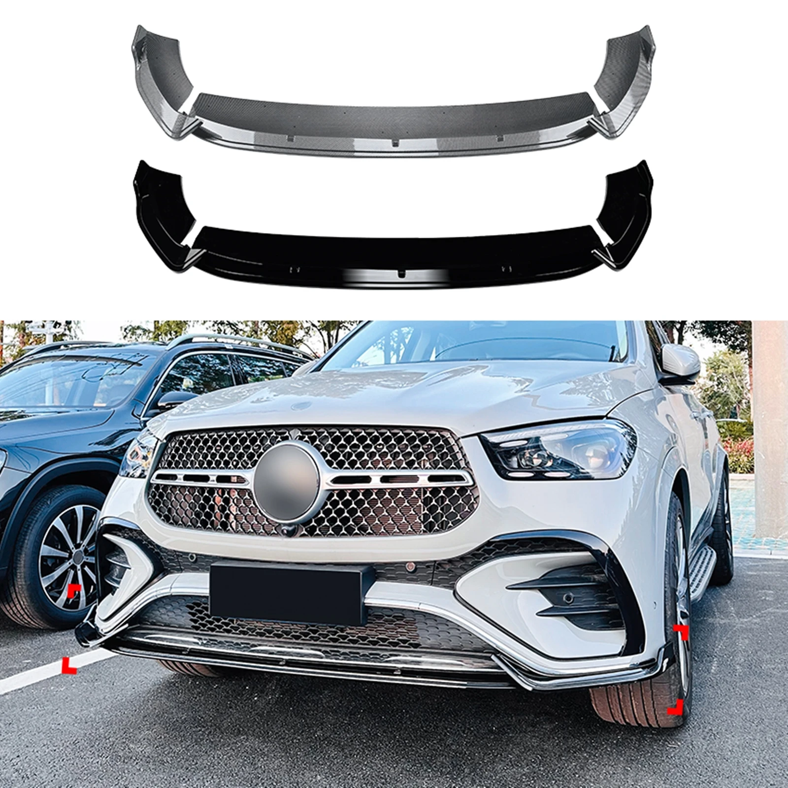 Front Bumper Spoiler Lip For Mercedes Benz GLE Class Coupe W167 C167 2024-up AMG Carbon Fiber Look/Gloss Black Lower Splitter