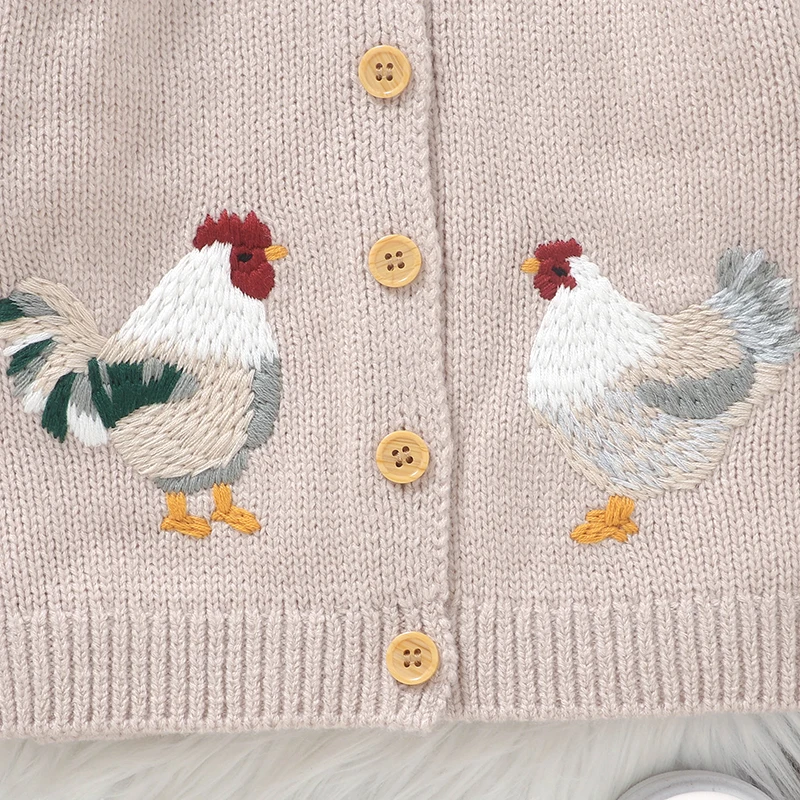 Baby Sweaters Knit Infant Girls Cardigan Long Sleeve Fall Children Clothing Newborn Tops Fashion Cute Embroidered Rooster Winter