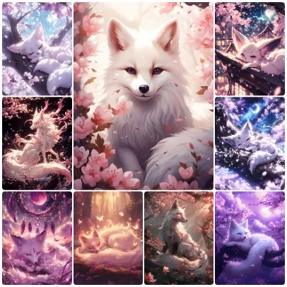 

Dreamy Soft Pastel Sakura Various White Spirit Fox Jigsaw Puzzle Warm Pink Twilight Star Healing Vibe Room Wall Decor