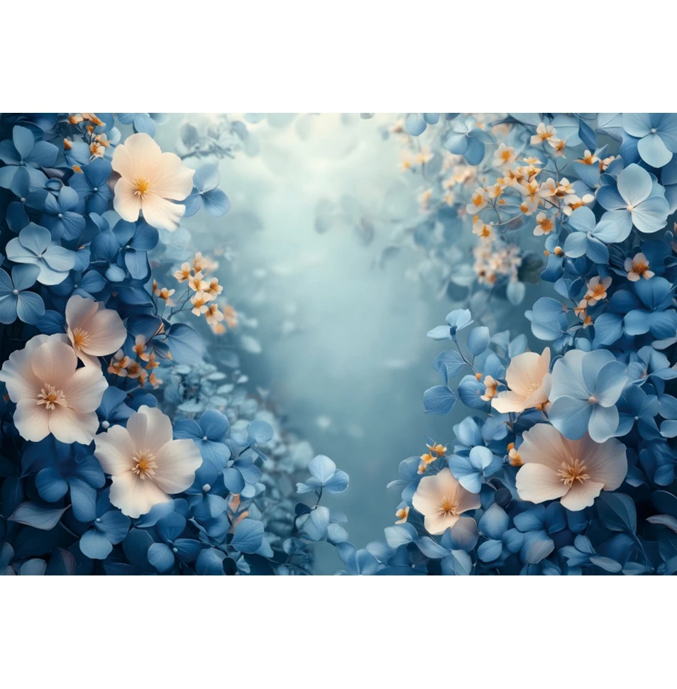 花と青い植物の背景,ベビーシャワー,子供の誕生日パーティー,写真の背景,壁の装飾,写真スタジオ