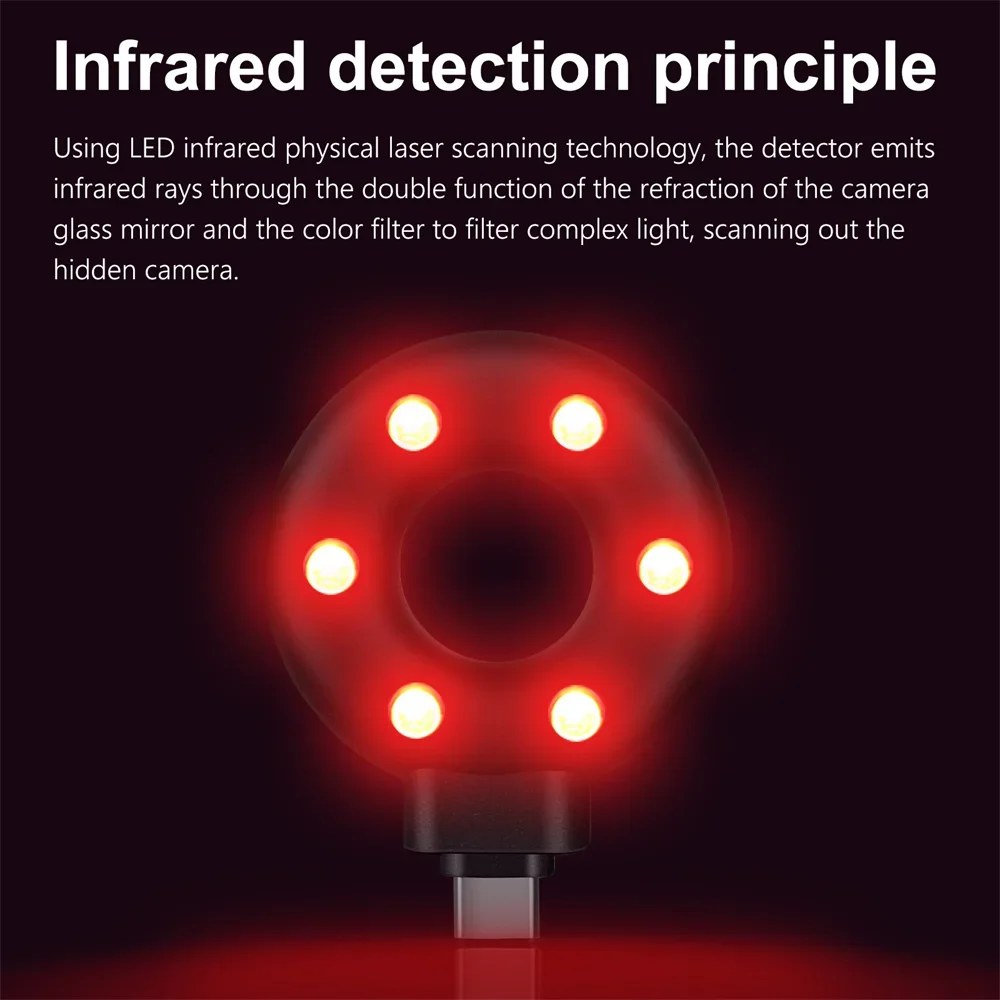 Type C Anti Candid Camera Detector For Outdoor Travel Hotel Rental Anti-Theft Camera LED IR Alarm Hidden Camera Detector