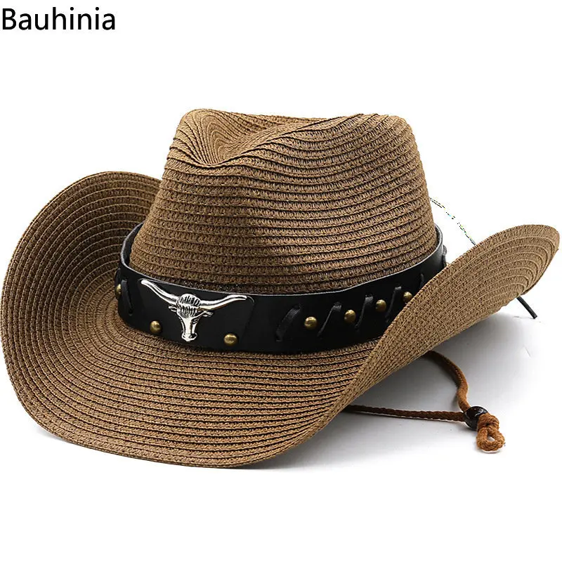 Bauhinia New Straw Western Cowboy Hats For Men Women Summer Outdoor Beach Sun Hat sombrero hombre