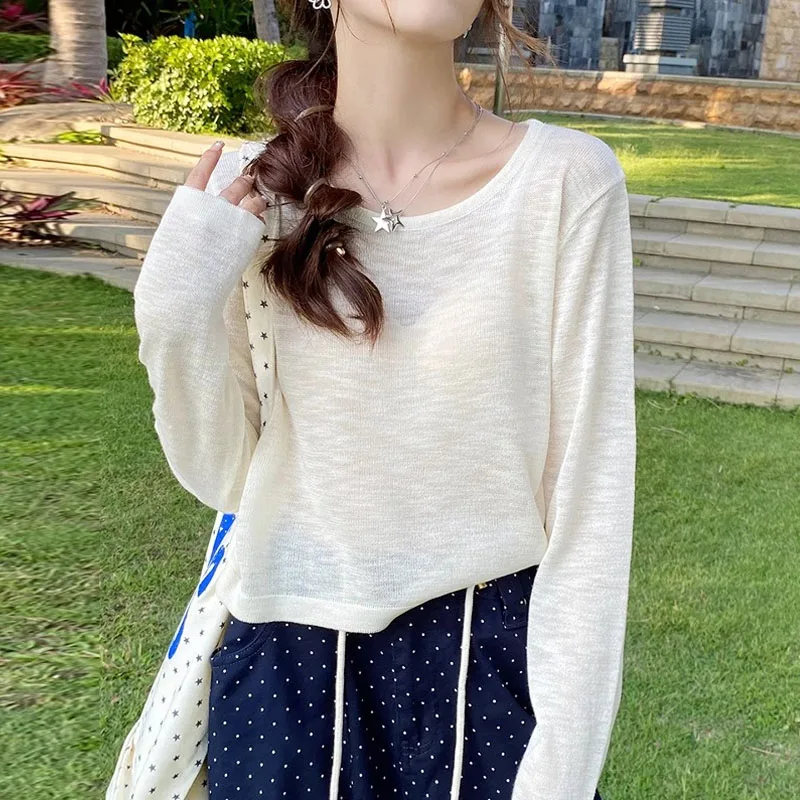 

Женская одежда: Новые вязаные свитера с длинным рукавом, пуловеры с круглым вырезом, солнцезащитные вязаные свитера, топы, трикотаж Q3578