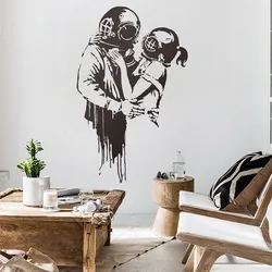 Banksy Vinyl Wall Decal THINK TANK LOVE Street Art Sticker Scuba Diving Tank Girl Diver Lover Graffiti Wall Home Wall Decor Gift