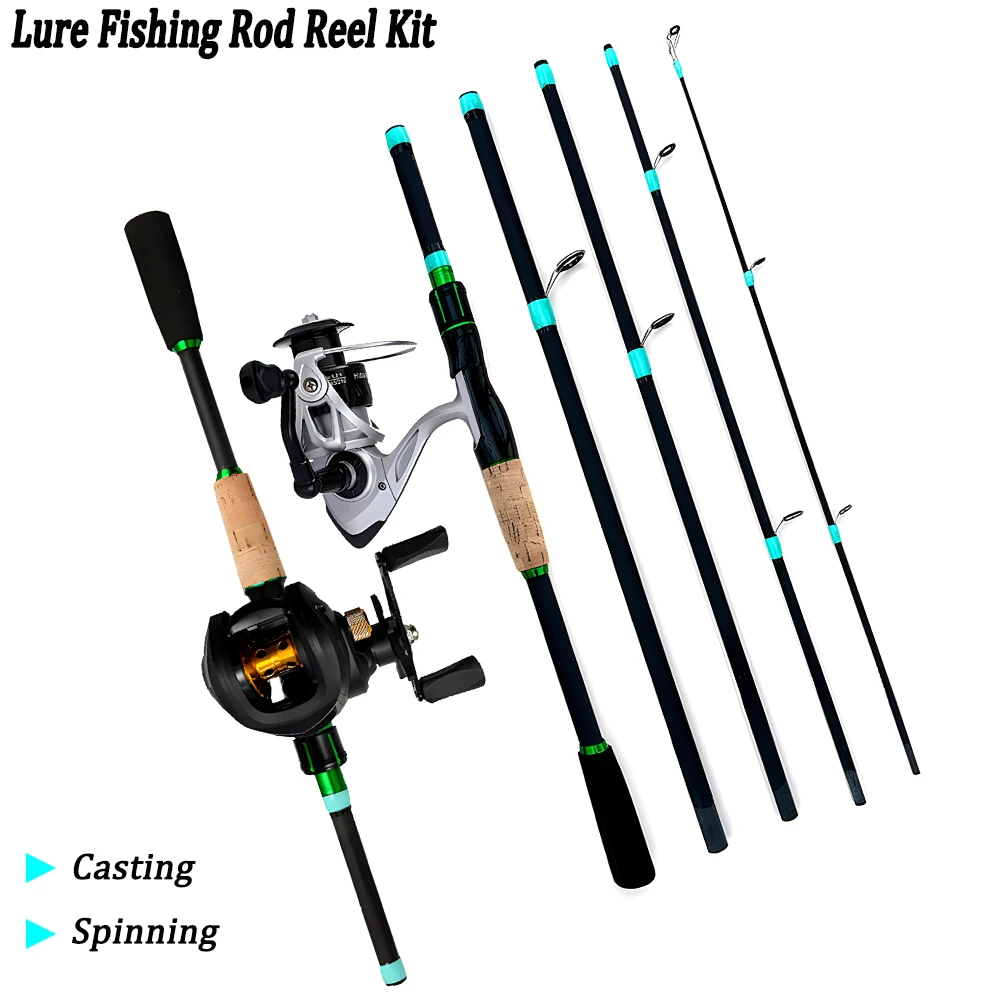 Fishing Rod Reel Full Kit 1.8/2.1m 4/5sections elscopiceT Casting Fishing Ultralight Rod 5.2:1/ 7.2:1 Gear Ratio for Freshwater