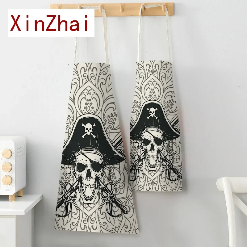 Pirate Skull Print Apron Women Men Adult Children Bib Home Cooking Bake Clean Apron Kitchen Accessories Antifouling Apron