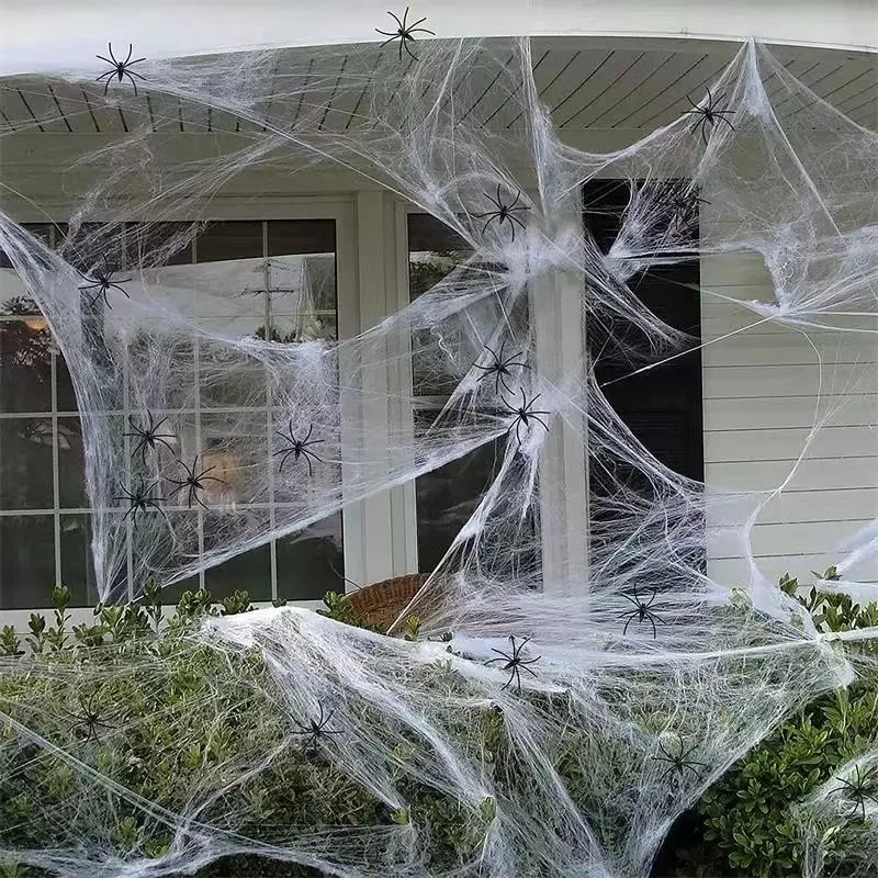 Halloween Costume Spider Webs with Fake Spiders Halloween Decorations Artificial Scary Party Scenes Decorate Scary House Props