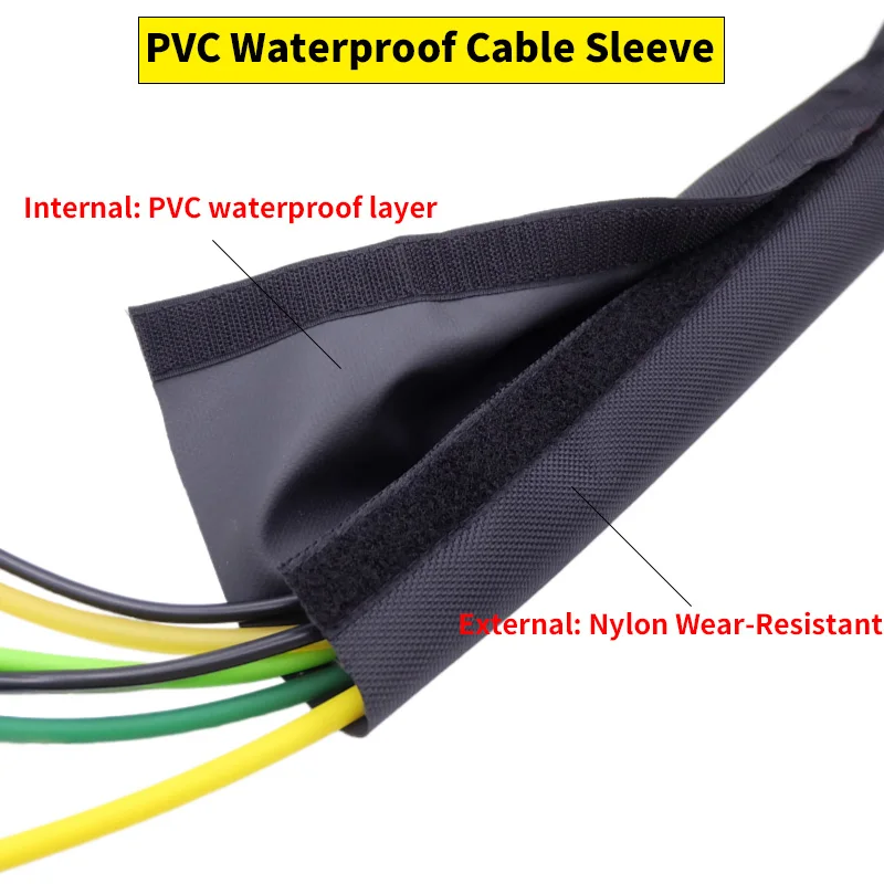 Cable Sleeve Organizer 10mm - 100mm PET With Tape PVC Waterproof Reusable Nylon Harness Sheath Management Wire Wrap Protection