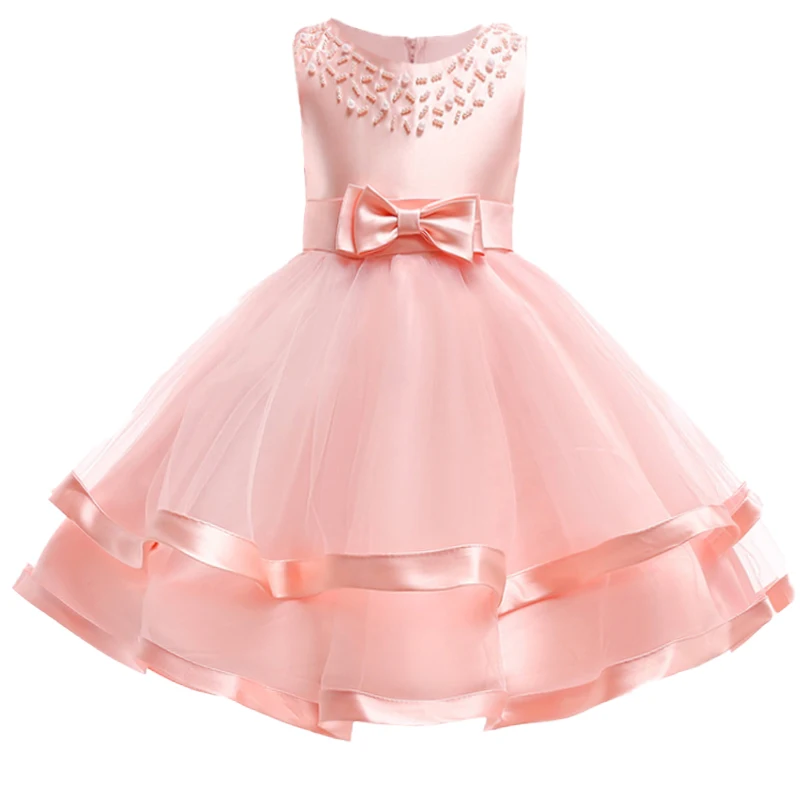 Summer Beading Girl Party Dress Christmas Costume Gala Bow Wedding Birthday Princess Dresses for Girls Baptism Prom Gown Vestido